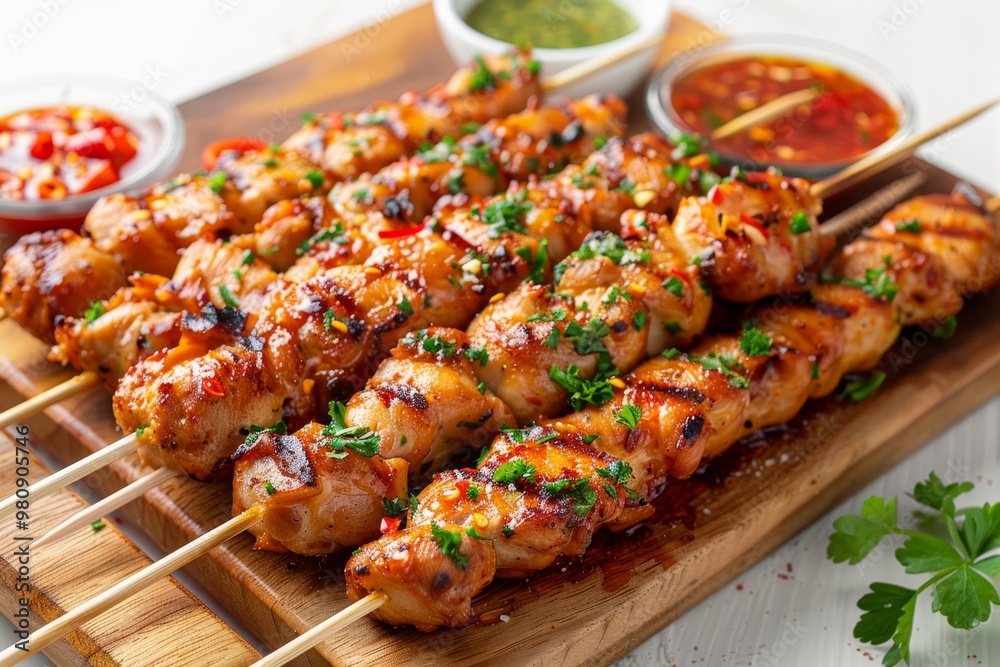 Thai lemongrass chicken skewers with dipping sauce Thai lemongrass chicken skewers with dipping sauce