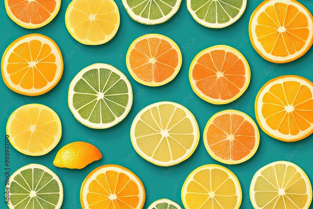 Vibrant citrus slice pattern for summer design and decor.