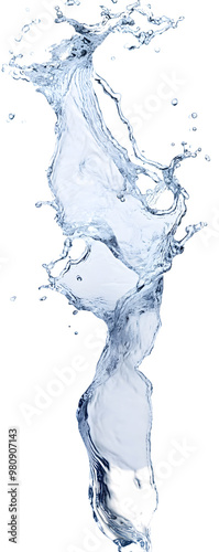 strong flow of water on an isolated white background