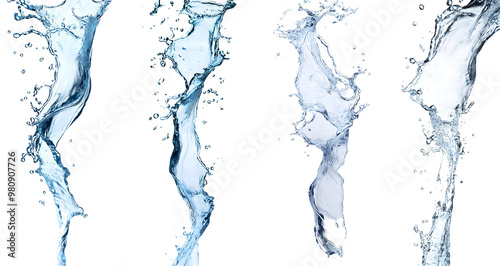 strong flow of water on an isolated white background