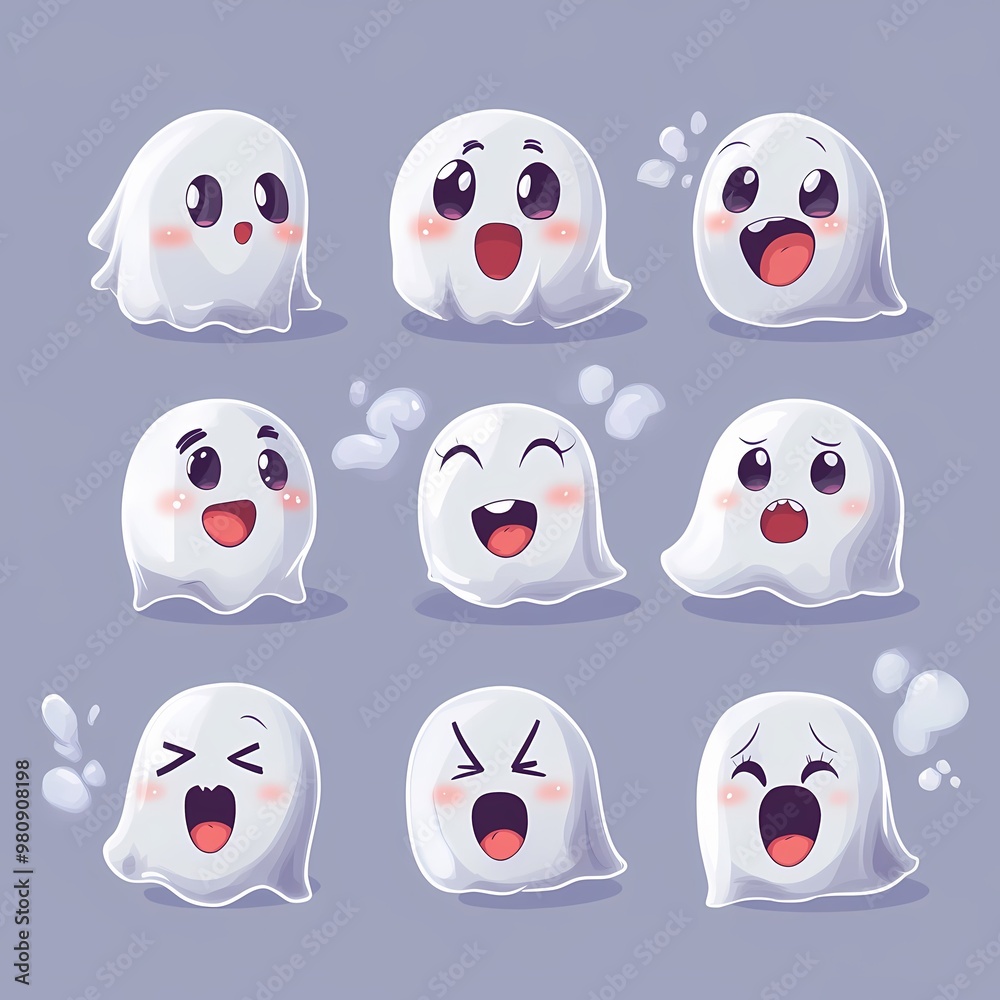Friendly Ghost Emoji Set with Various Expressions for Social Media Stories Friendly Ghost Emoji Set with Various Expressions for Social Media Stories