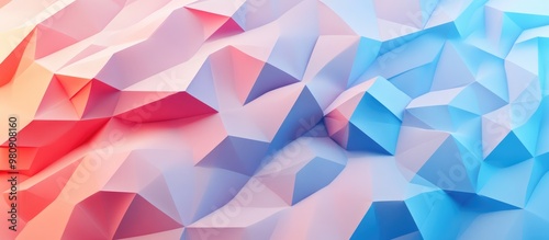 3D rendering of an abstract geometric background featuring a modern low poly design with a blue and red gradient color scheme