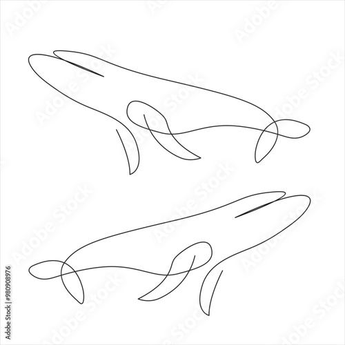 PrintContinuous one line drawing of orca whale. One line drawing illustration of whale killer fish. World aquatic animal day 