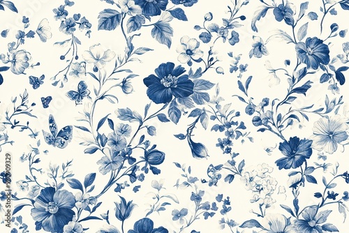 Elegant blue floral pattern with intricate design for decorative projects.