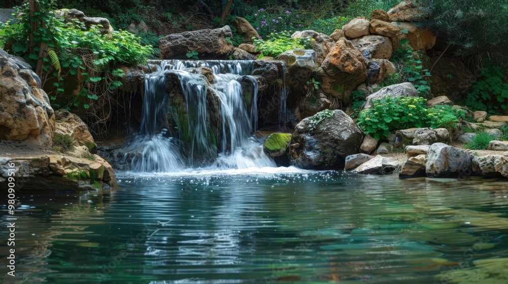 The base of a waterfall often forms a tranquil pool where the water collects before continuing its journey downstream. The base of a waterfall often forms a tranquil pool where the water collects before continuing its journey downstream.
