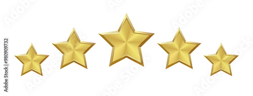 Isolated 5 shiny gold on a transparent background, brass star with metallic effect. Five elements for medals, awards, rating designation, hotels status, customer feedback, review. Vector EPS10