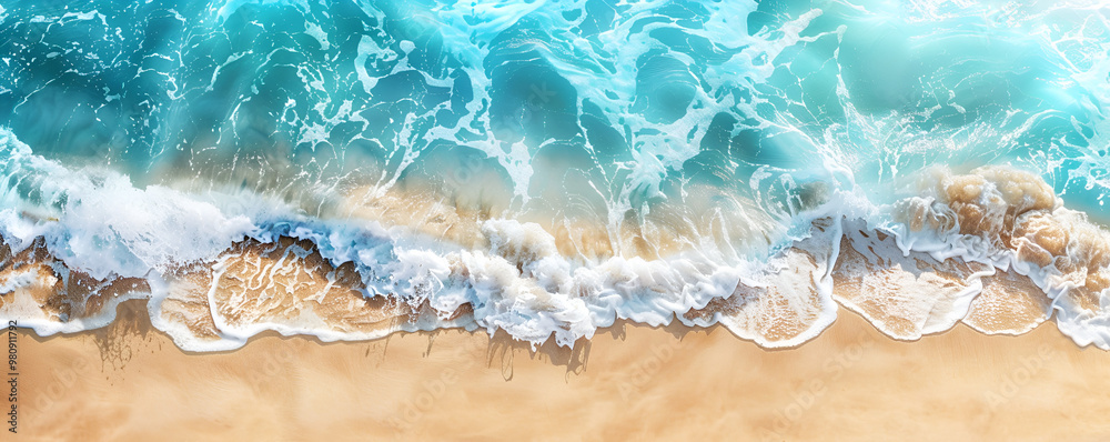 Aerial View of Beach Waves on Sandy Shore Aerial View of Beach Waves on Sandy Shore