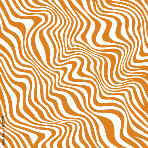 Wavy swirl caramel seamless pattern or peanut background of zebra wavy lines, abstract vector. Caramel or peanut butter and syrup flows pattern background with geometric wavy lines for sweet dessert