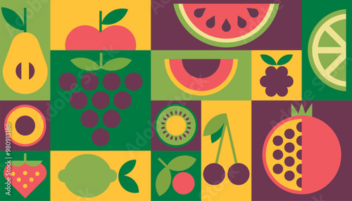 Background vector geometric healthy food fruits vegetables menu packaging