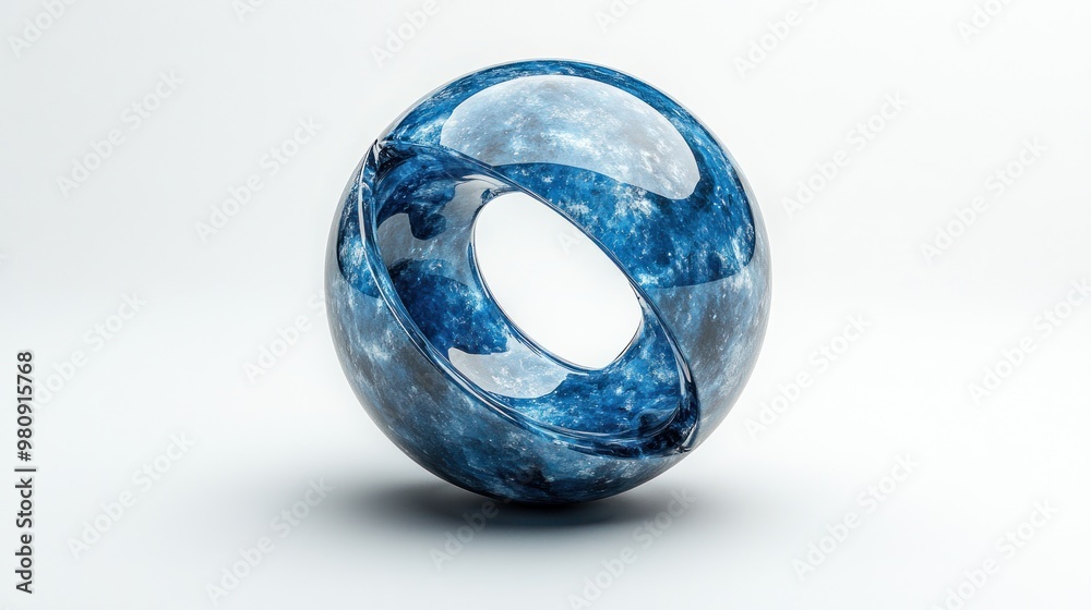 A glossy blue toroidal shape with a transparent surface.