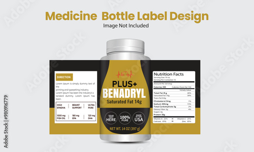Medicine bottle label design, packaging design, Editable vector file bottle label illustration