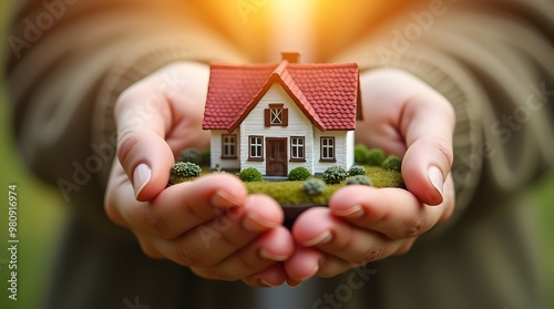 Holding a model house in hand, symbolizing the dreams of home ownership and real estate investment