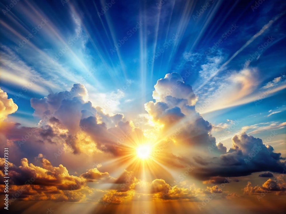 Majestic divine light illuminates a serene landscape with wispy clouds, symbolizing hope and spirituality, conveying a Majestic divine light illuminates a serene landscape with wispy clouds, symbolizing hope and spirituality, conveying a