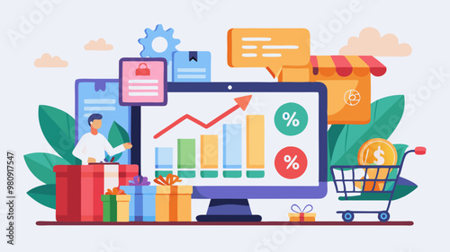 Graphical representation of web sales data with key performance indicators.