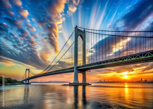 Majestic suspension bridge spanning the Verrazano Narrows, connecting Staten Island to Brooklyn, New York City, under a photo