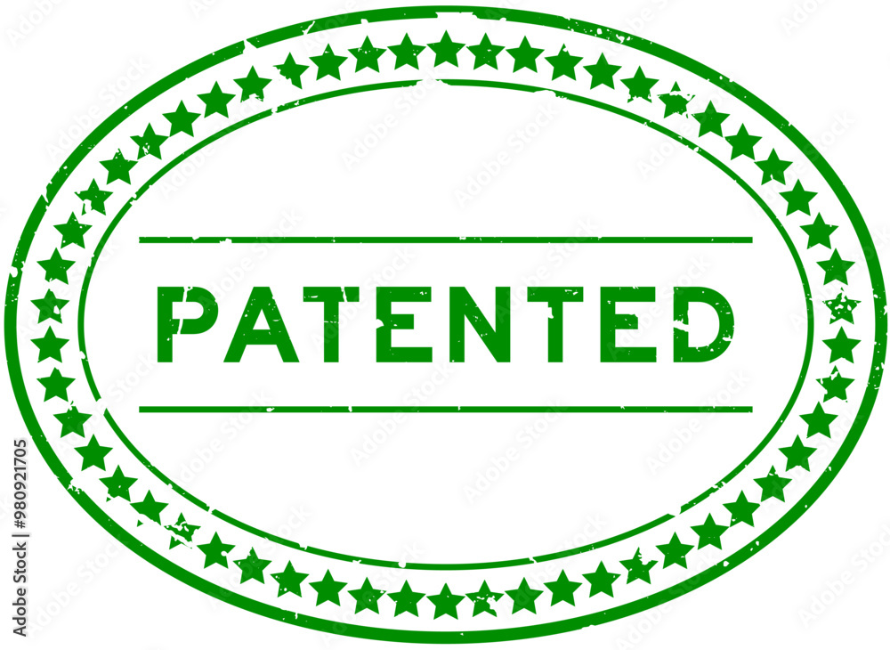 Grunge green patented word oval rubber seal stamp on white background Grunge green patented word oval rubber seal stamp on white background