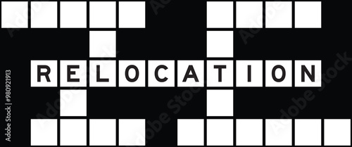 Alphabet letter in word relocation on crossword puzzle background