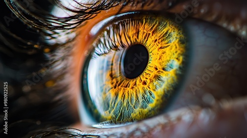 Close-up of a Human Eye with Yellow Iris.