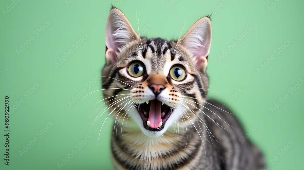Cute Tabby Kitten with Big Green Eyes Yawning Cute Tabby Kitten with Big Green Eyes Yawning