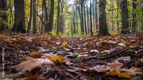 The forest floor, often covered with a layer of leaf litter, plays a key role in nutrient cycling.