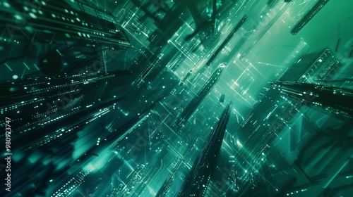 Green blue and turquoise abstract technological futuristic new age themed background