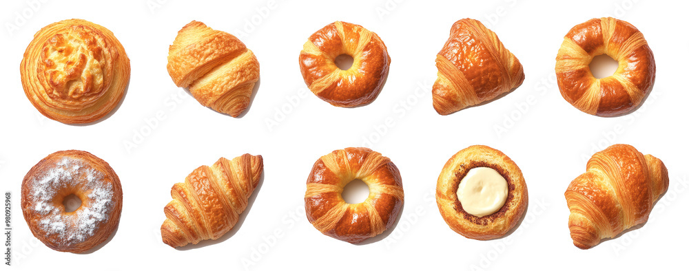 Collection of 4 bread bun pile set. Croissant, Pretzel, Everything bagel, Plain bagel on transparent background cutout Collection of 4 bread bun pile set. Croissant, Pretzel, Everything bagel, Plain bagel on transparent background cutout