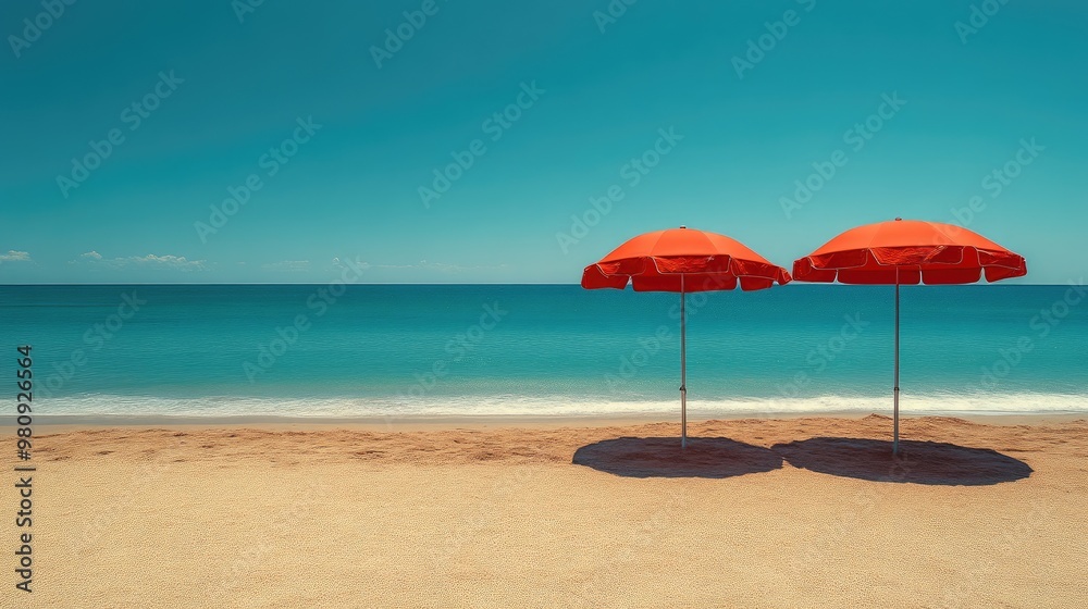 Simplicity at the Shore: Striped Umbrellas on Beach Simplicity at the Shore: Striped Umbrellas on Beach