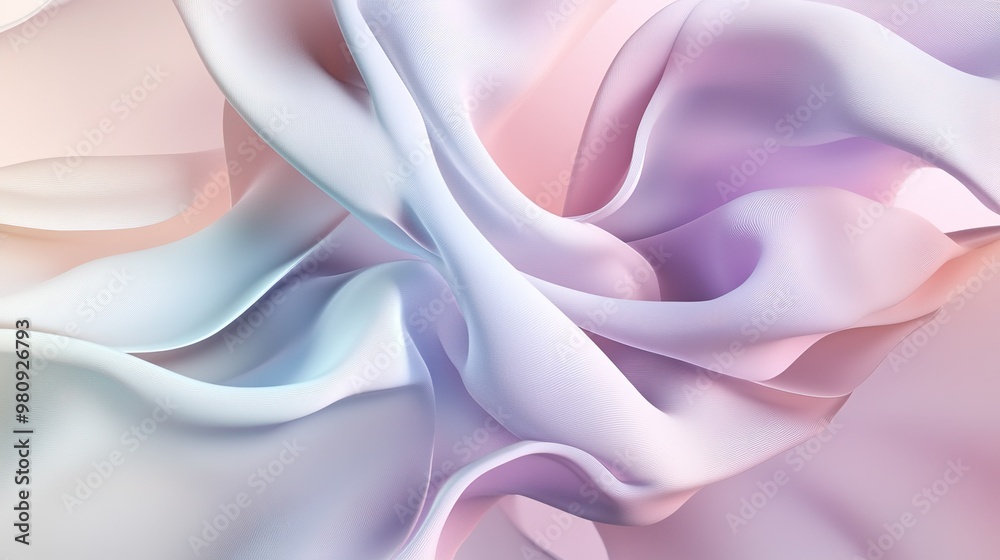 Obraz premium Soft pastel silk fabric flowing gently, creating delicate folds and waves in a serene and tranquil composition