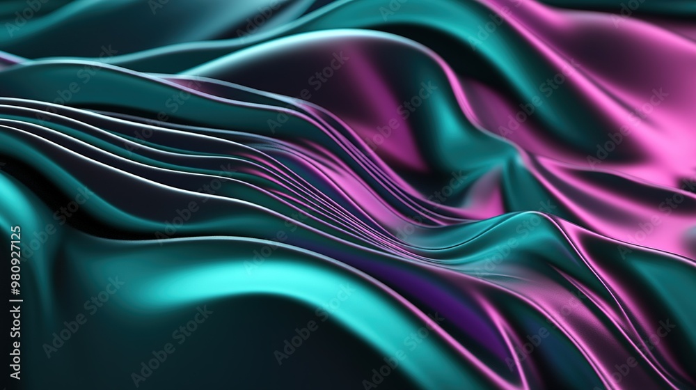 Obraz premium Vibrant silk fabric draped elegantly with waves of teal and magenta in soft light for a luxurious visual experience