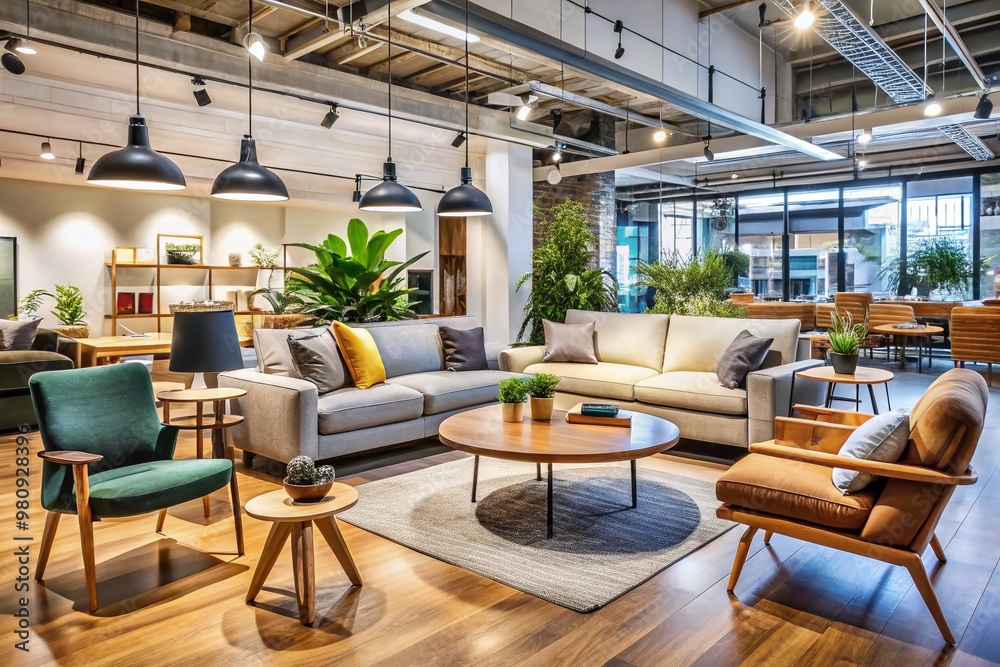 Modern budget-friendly furniture store in Sydney's trendy neighborhood, featuring stylish and affordable chairs, sofas,