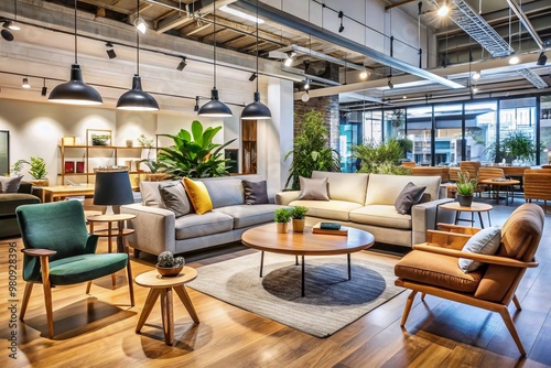 Modern budget-friendly furniture store in Sydney's trendy neighborhood, featuring stylish and affordable chairs, sofas,