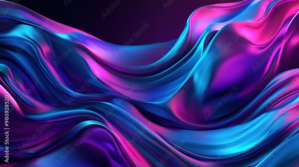 Obraz premium Colorful flowing fabric waves in vibrant shades of purple and blue, creating an abstract pattern against a dark background