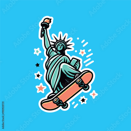 Liberty Statue playing skateboard