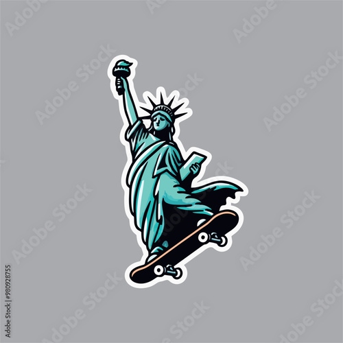 Liberty Statue playing skateboard