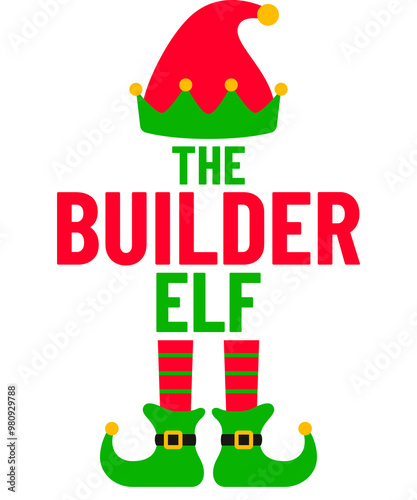 The Builder Elf Christmas T-Shirt Design Holiday Elf Christmas Illustration