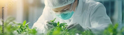 Scientist Examining Plants ...