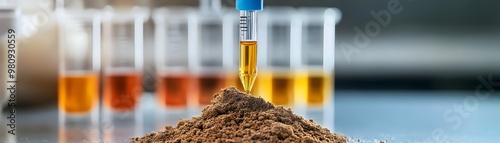 Close up View of Laboratory Test Tubes Analyzing Soil Samples for Heavy Metal Contamination and Environmental Toxicity photo