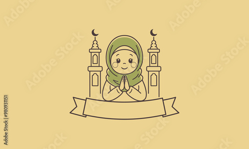 Muslim woman greeting with Assalamualaikum banner