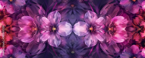 Abstract Floral Tapestry Purple and Pink Flowers with a Kaleidoscope Pattern