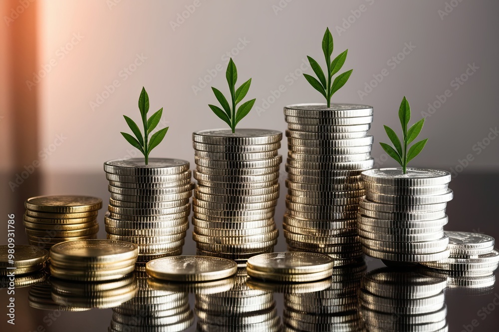 Stacks of Shiny Coins for Commercial Prosperity and Wealth Stacks of Shiny Coins for Commercial Prosperity and Wealth