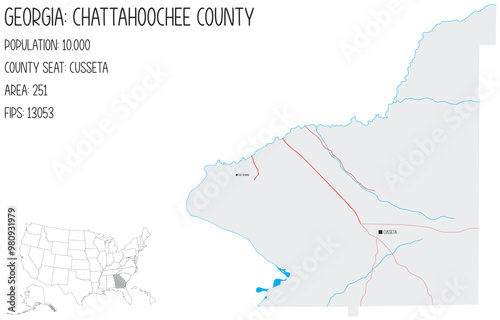 Large and detailed map of Chattahoochee County in Georgia, USA. photo