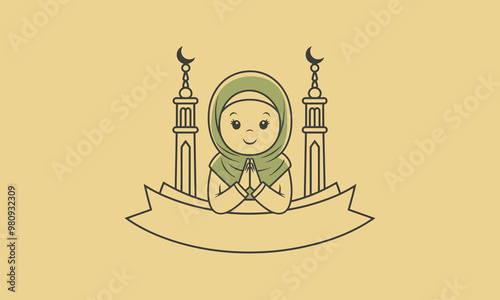 Muslim woman greeting with Assalamualaikum banner
