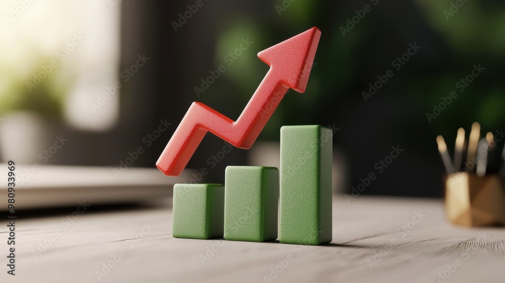 Growth Chart with Rising Arrow and Bars on Table Growth Chart with Rising Arrow and Bars on Table