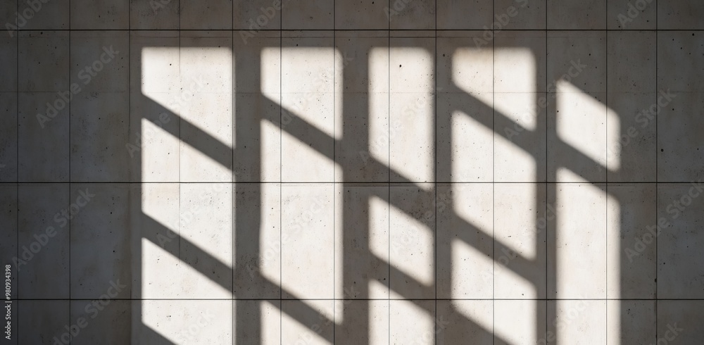 Naklejka premium Template with an empty, modern concrete room, open from the right wall and ceiling to the floor.