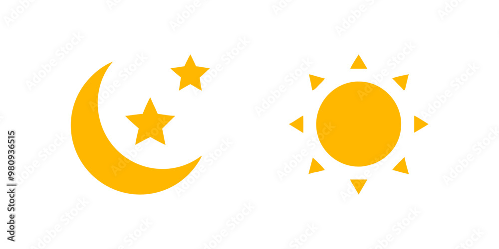 Day and night, sun and moon. Flat icons isolated on white background Day and night, sun and moon. Flat icons isolated on white background