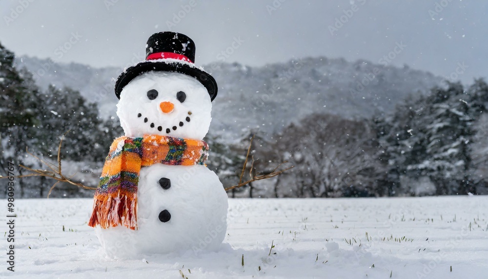 Obraz premium 雪景色と雪だるま