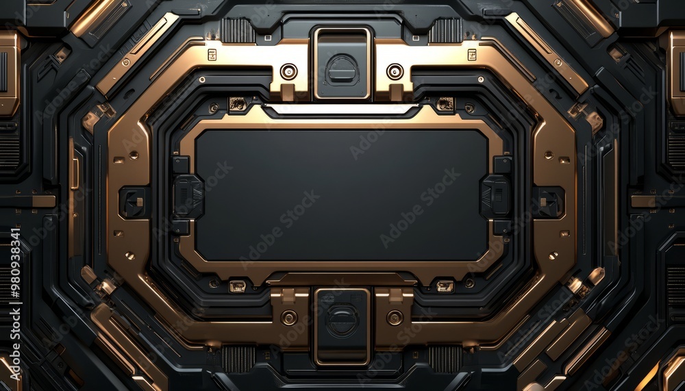 Fototapeta premium Black and Gold Futuristic Geometric Panel with a Blank Center