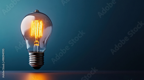 Close-up of a vintage-style lightbulb with a glowing filament, creating a warm ambiance against a dark background.