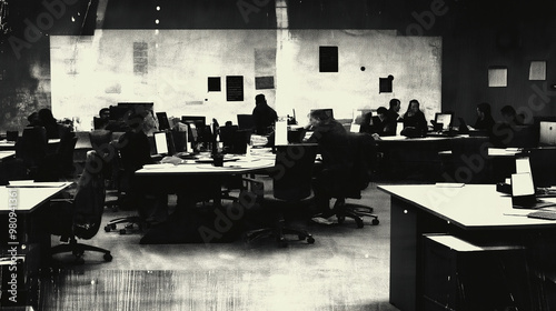 Government workers sitting at desks in office setting