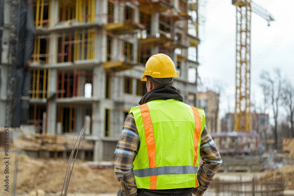 Construction Worker Overseeing Building Site Construction Worker Overseeing Building Site